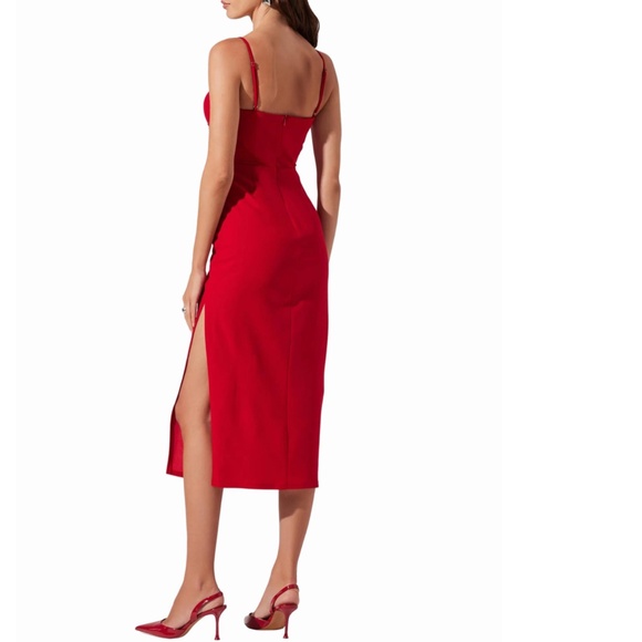NEW ASTR The Label RED Contrast Mesh BUSTIER Stretchy COCKTAIL Midi Slit DRESS S - Picture 10 of 10